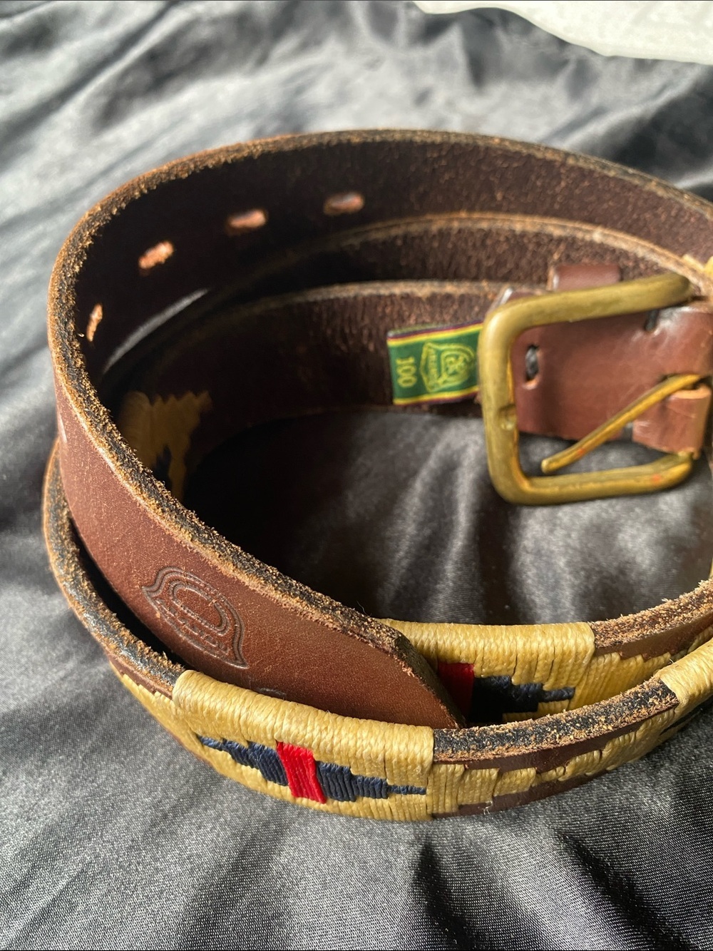 Men’s Arandu Brown Leather Belt Bag Strap with Woven Accent